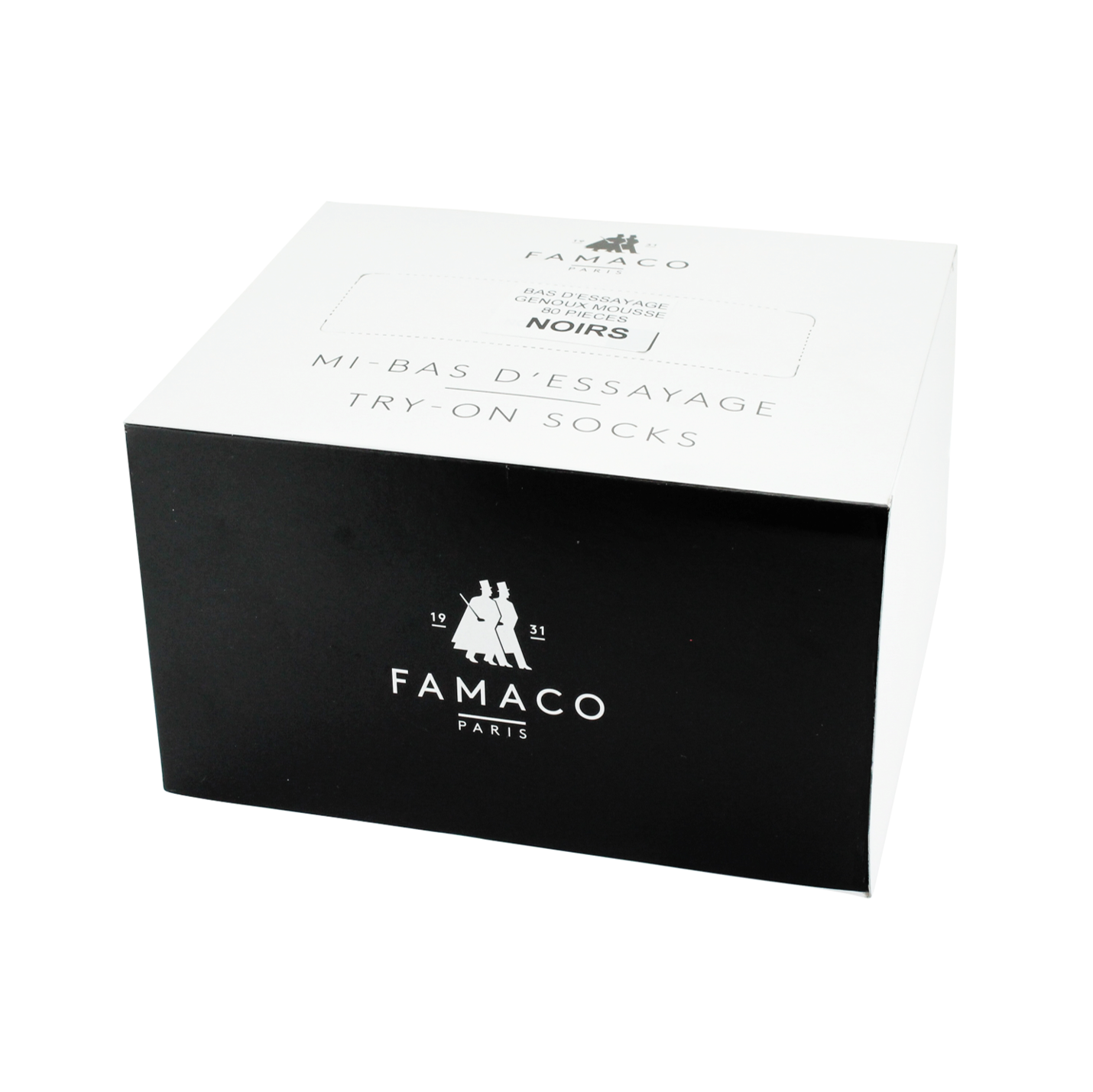 Box of nylon stockings for testing shoes